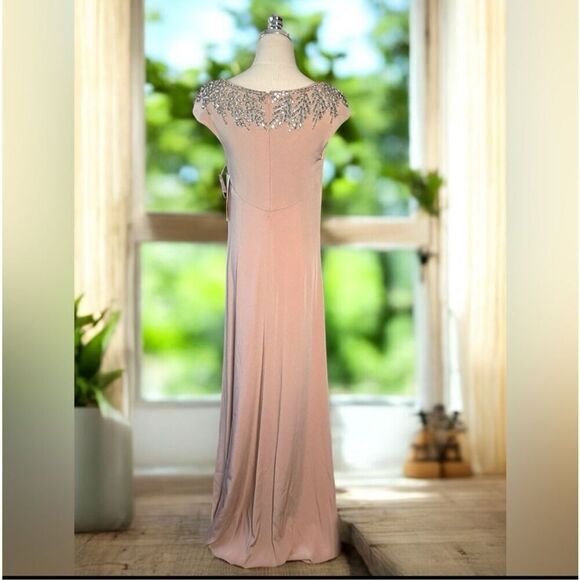 Theia Embellished Blush Gown Cap Sleeve Formal Dress - Picture 3 of 16